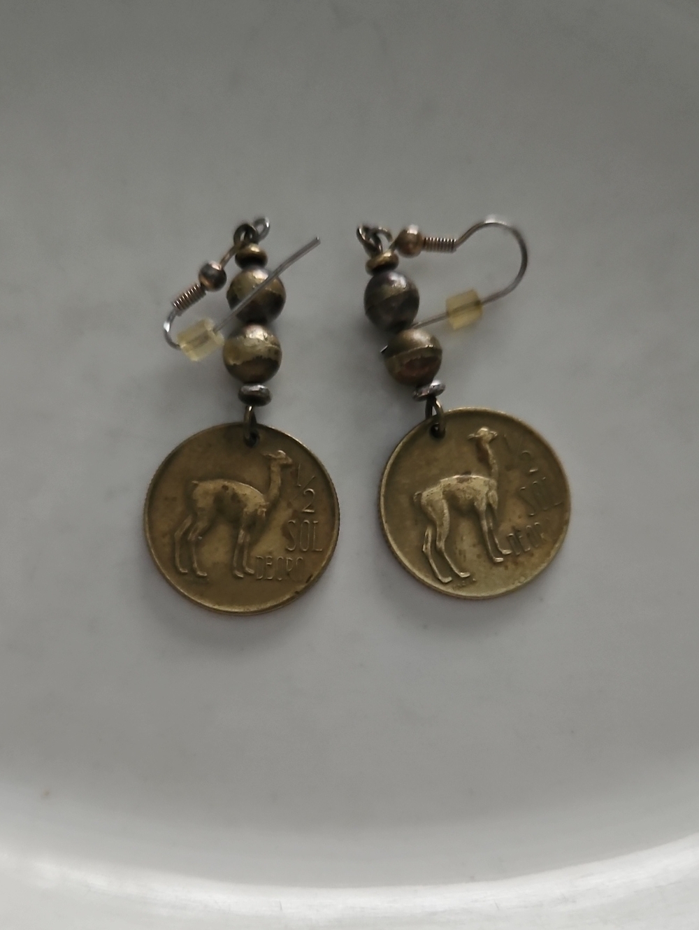 Handcrafted Brass Coin Drop Earrings - Gold Tone